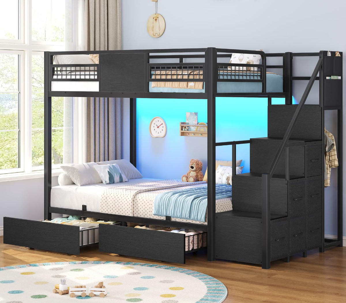 Twin Over Twin Bunk Bed with Stairs and Storage Drawers M151863