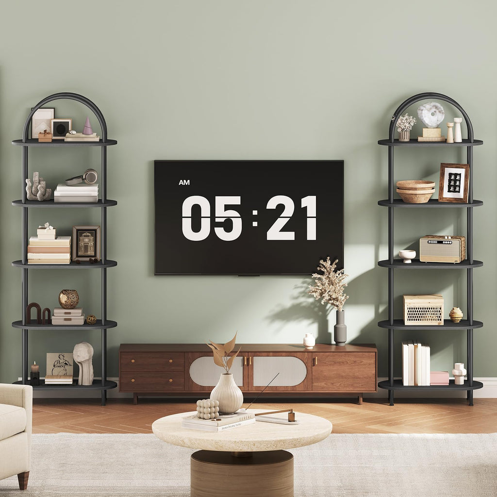 5 Tier Arched Wooden Bookshelf Metal Frame L3012