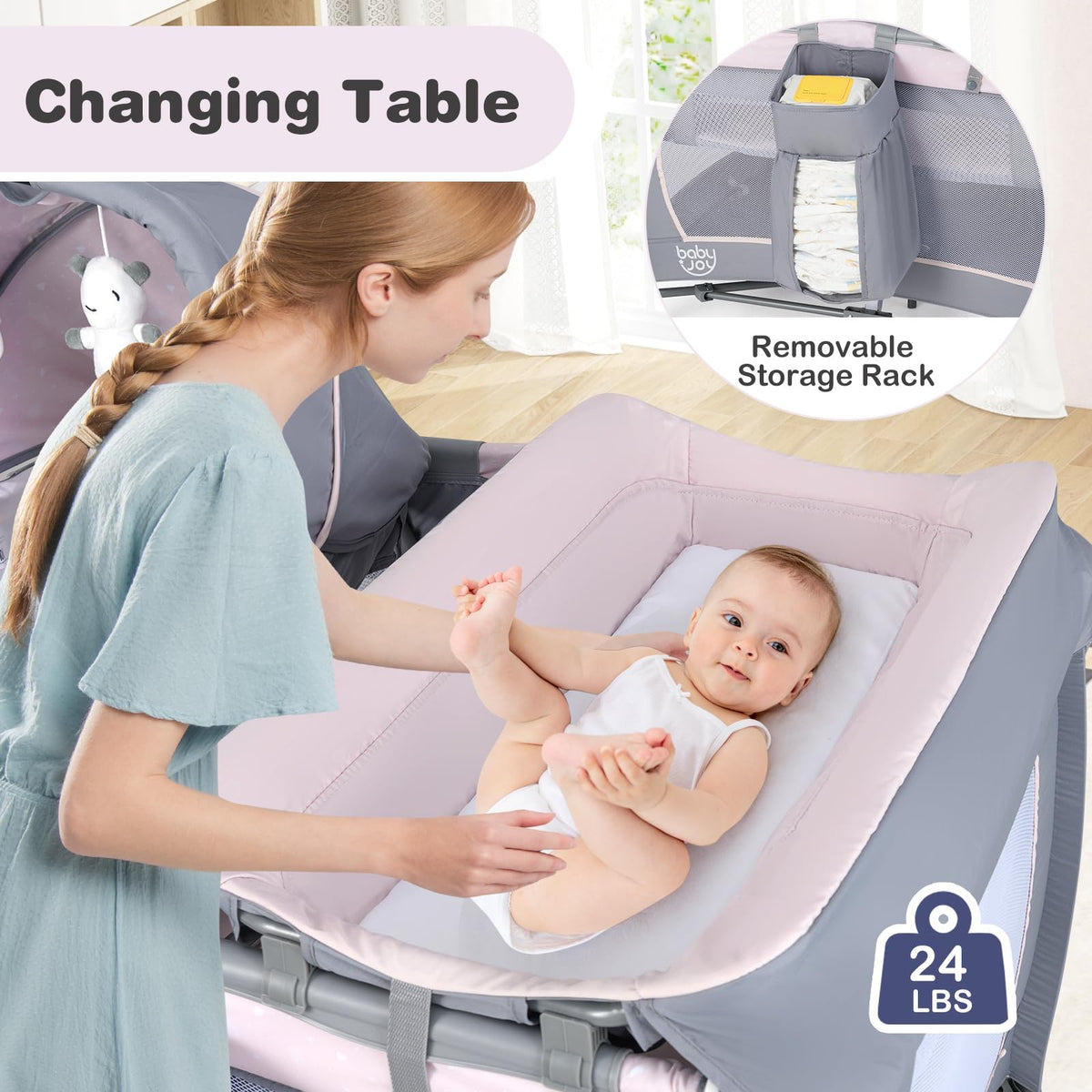 5 in 1 Pack and Play with Bassinet and Diaper Changing Table V78361