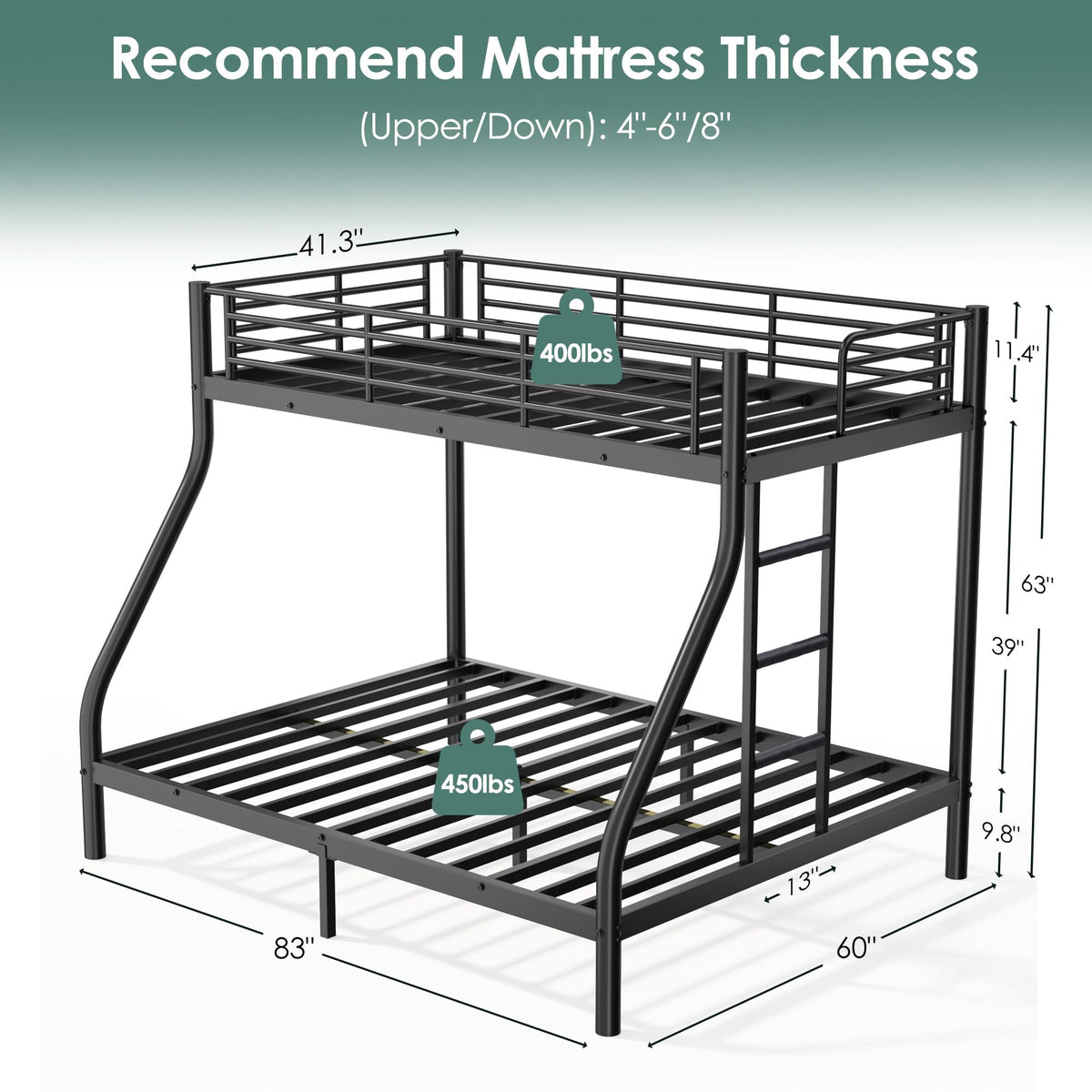 Twin XL Over Full Bunk Bed with Mattresses, Black S81254