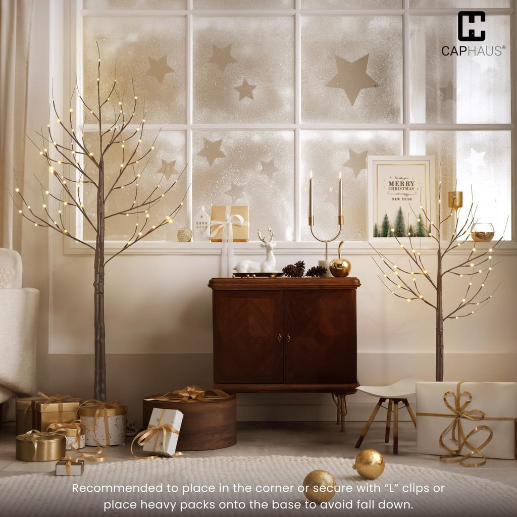 8 Ft Pre-Lit Twinkling Brown Birch Tree with 132 Warm White LED F691990