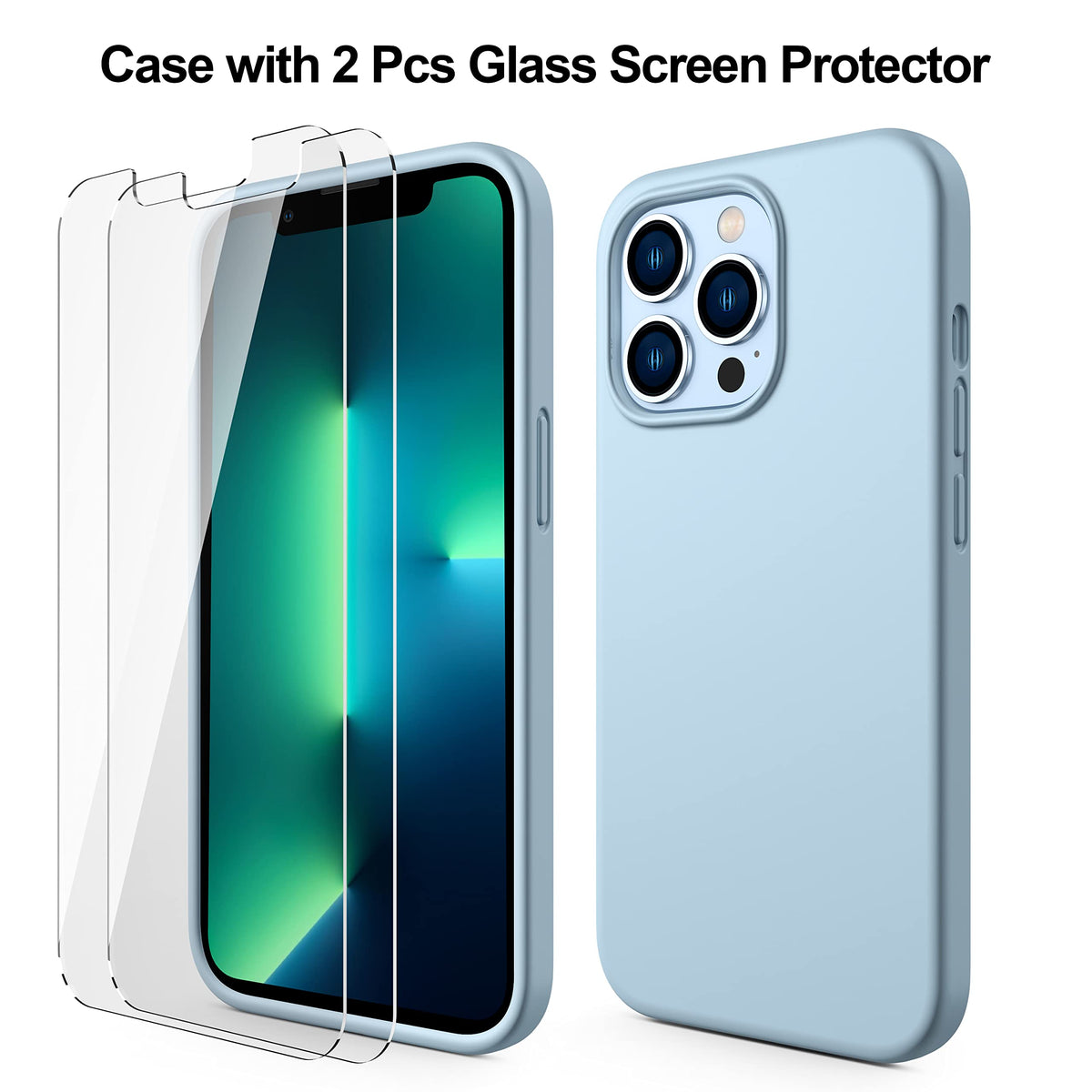 Light Blue Silicone Case with Glass Screen Protectors Y965510