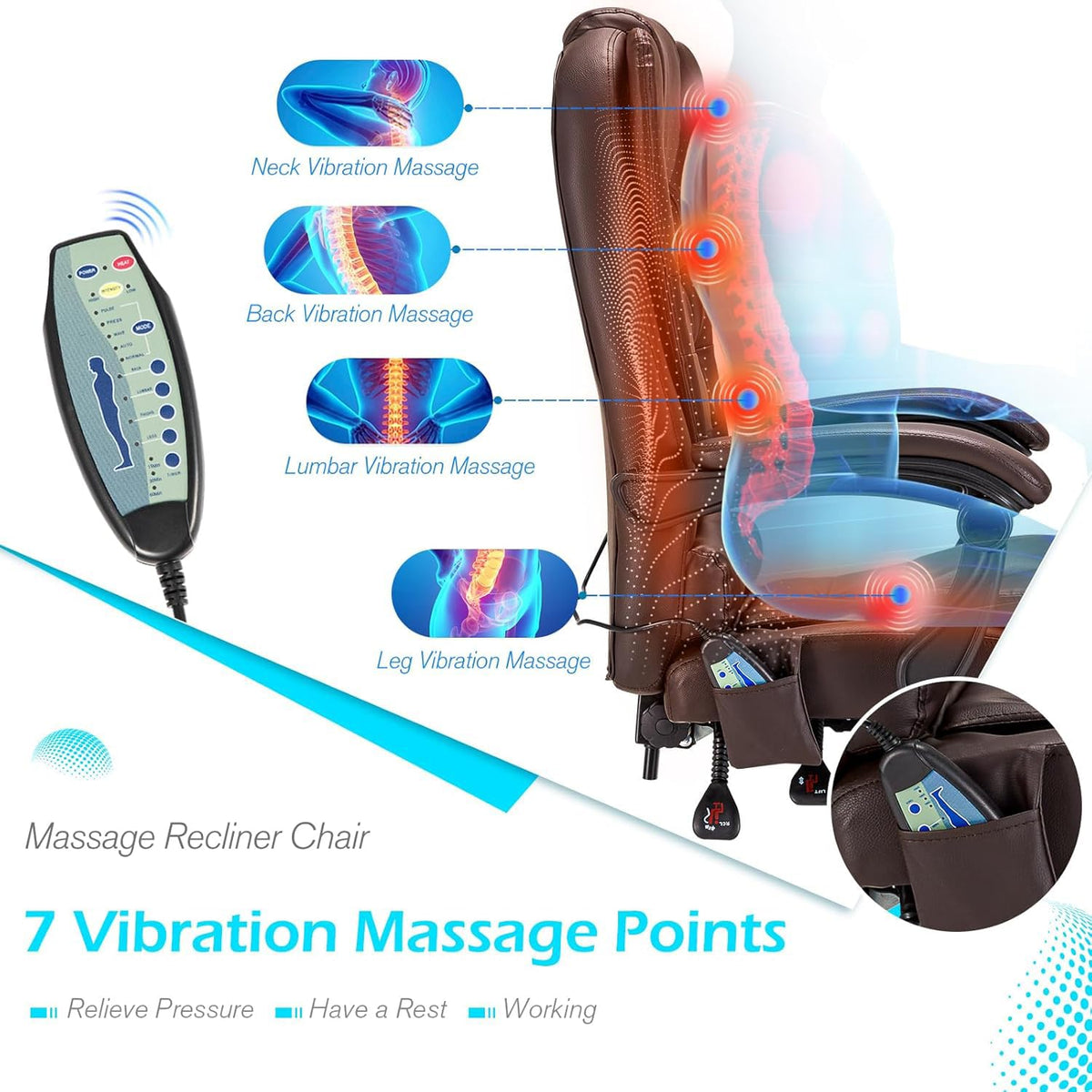 Massage Office Chair with Heat Function & Footrest D5646