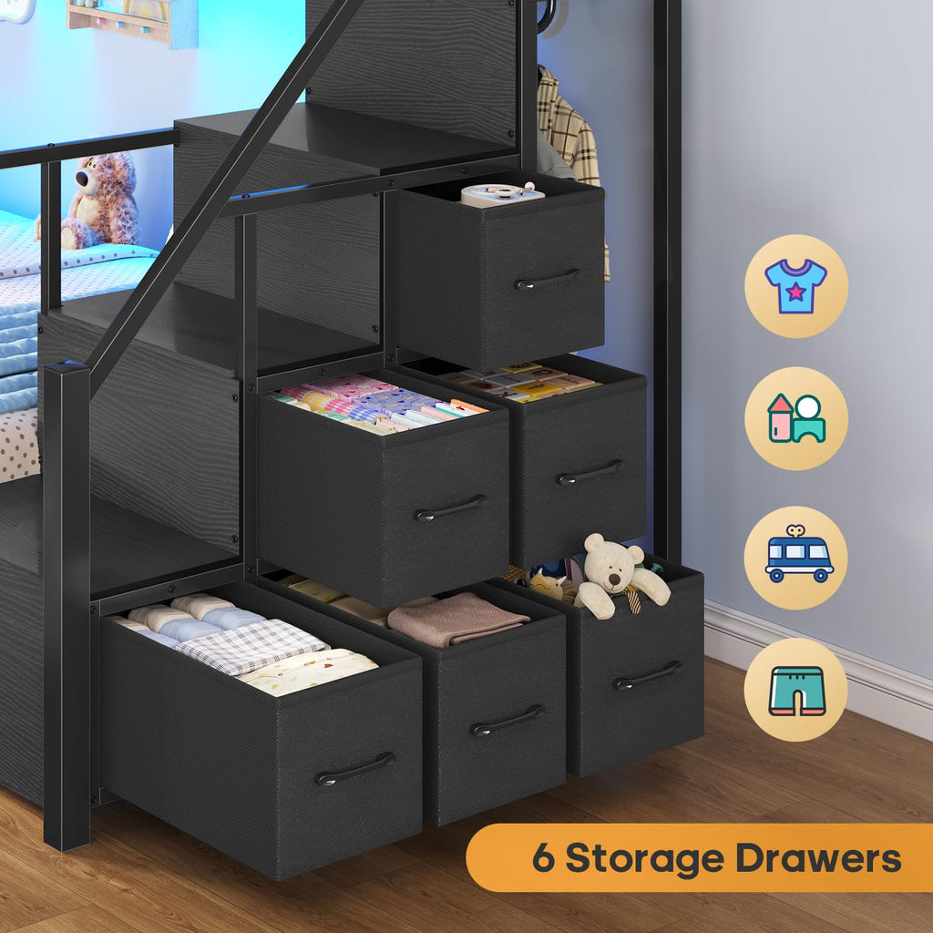 Twin Over Twin Bunk Bed with Stairs and Storage Drawers M151863