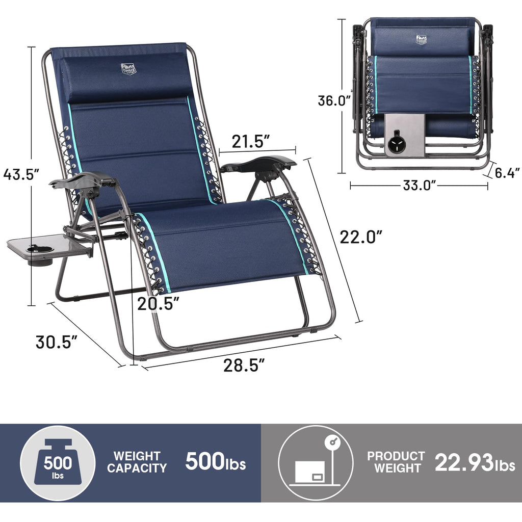 Oversized Zero Gravity Reclining Chair with Side Table, Blue 2 Pack Y20710