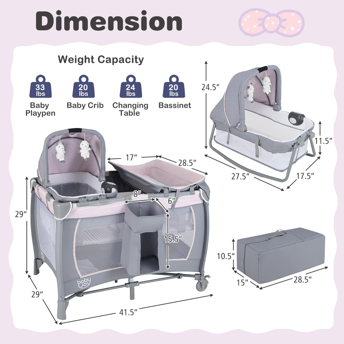 5 in 1 Pack and Play with Bassinet and Diaper Changing Table V78361