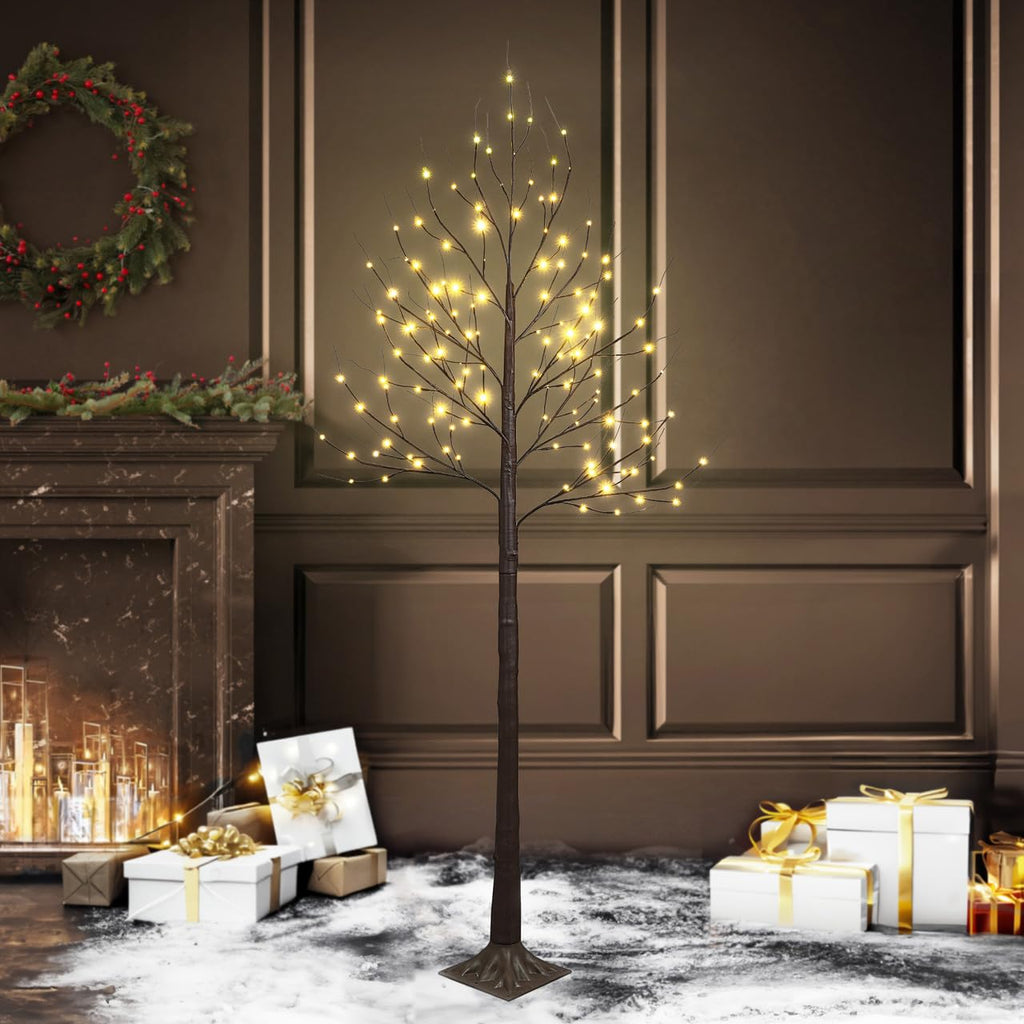 8 Ft Pre-Lit Twinkling Brown Birch Tree with 132 Warm White LED F691990