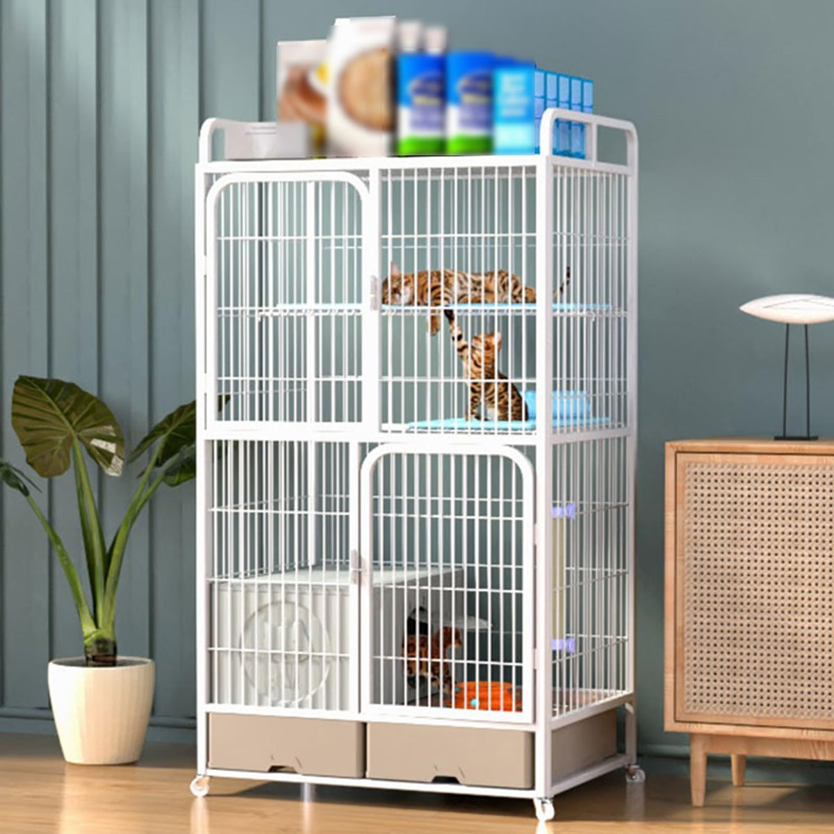 White 4 Tier Cat Cage with Litter Box O804