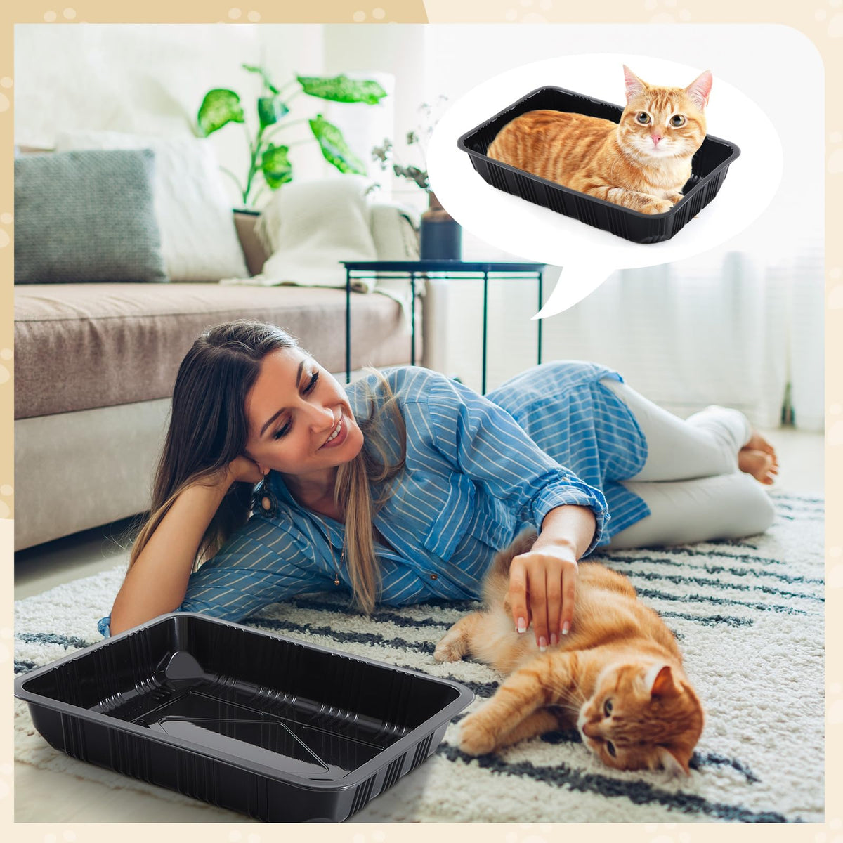 30 Pcs Disposable Plastic Cat Litter Trays 3 Sizes Black O74359