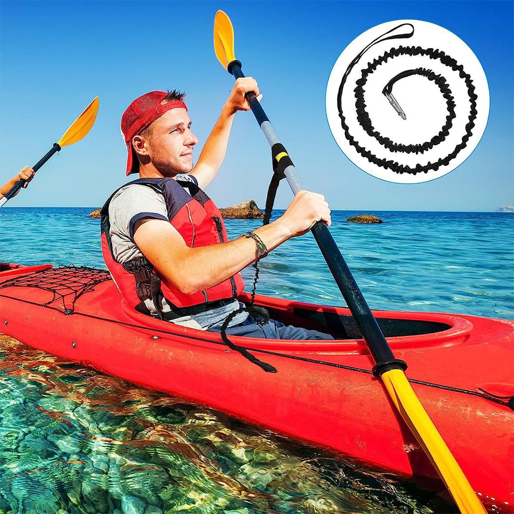 2 Pack Stretchable Kayak Paddle Leash with Carabiner D489962