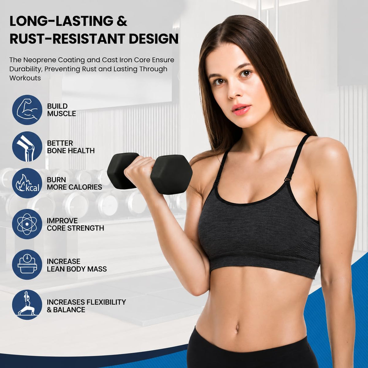 Neoprene Hexagon Dumbbells with Cast Ergo Handle C90016
