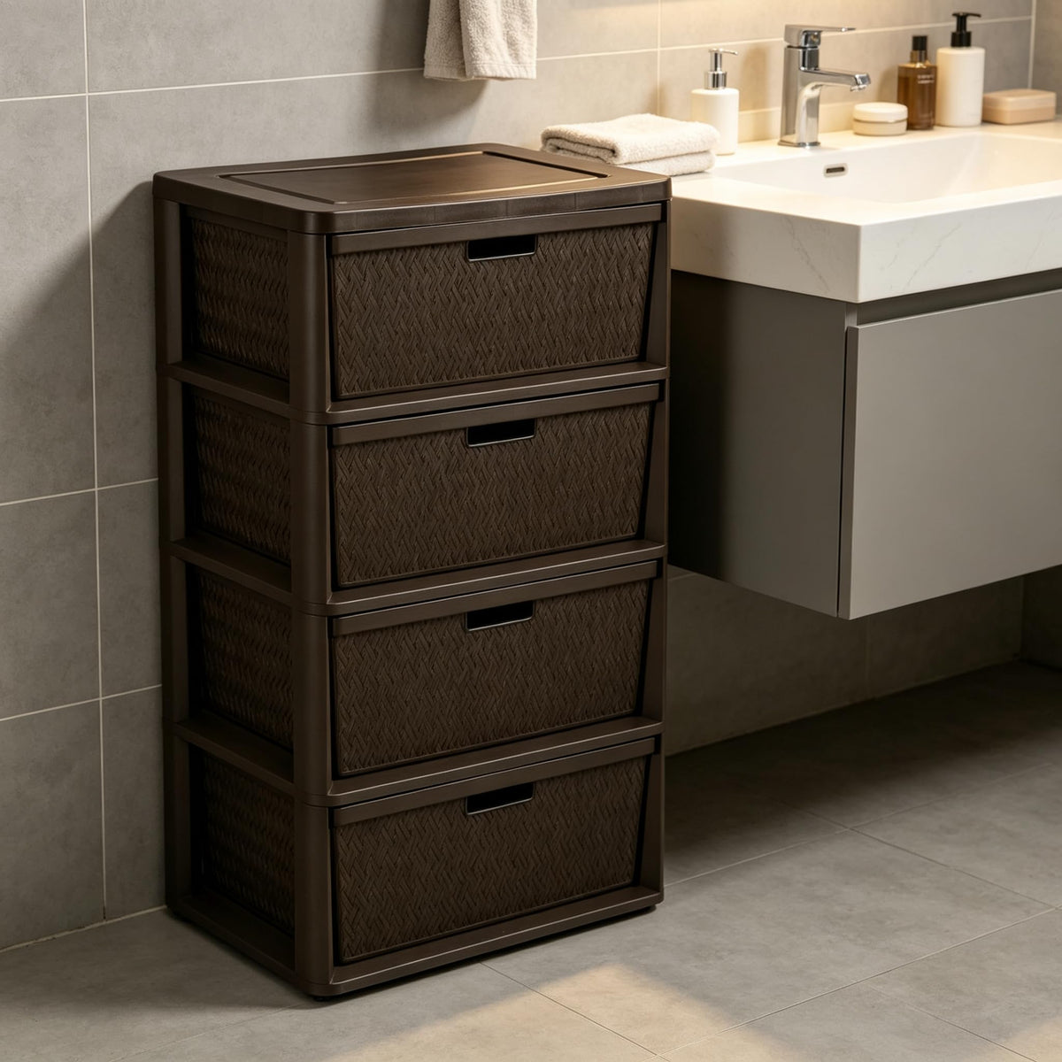 Brown 4-Drawer Storage Tower with Bins J5438