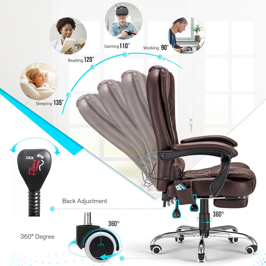 Massage Office Chair with Heat Function & Footrest D5646