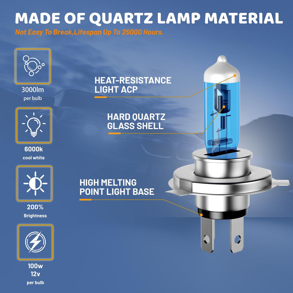 Halogen Headlight Bulbs 9003/H4 High Low Beam 6000K Pack of 2 X257
