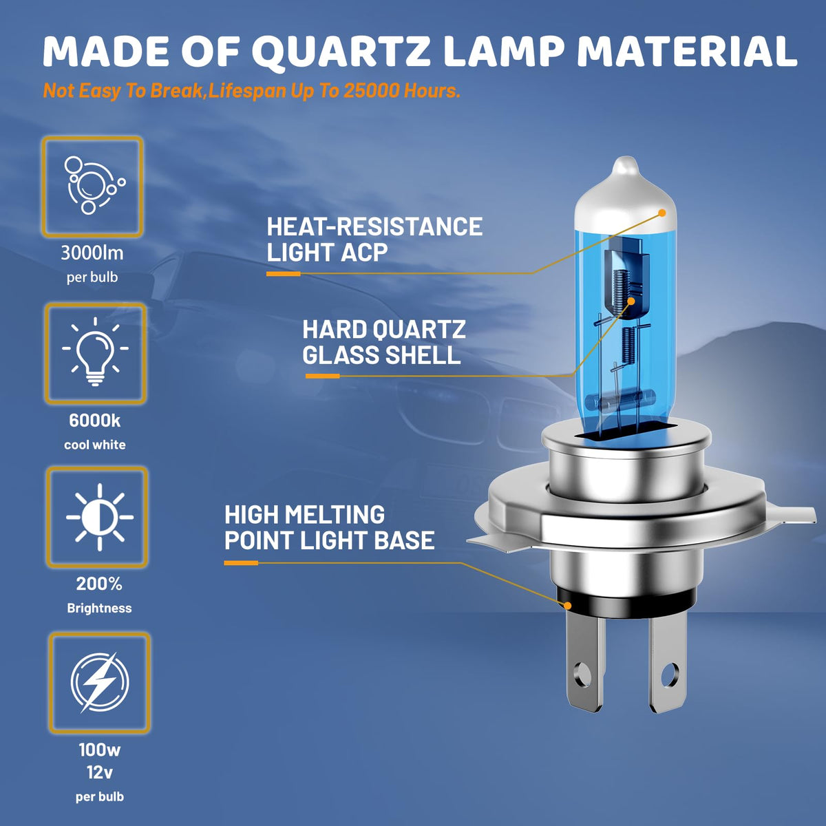 Halogen Headlight Bulbs 9003/H4 High Low Beam 6000K Pack of 2 X257