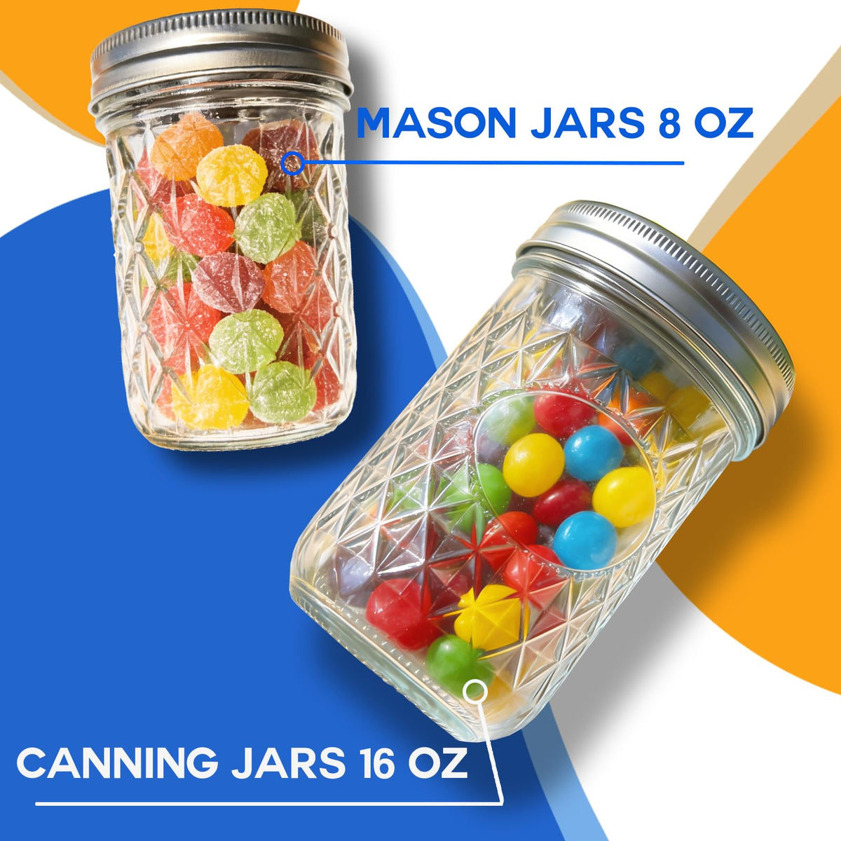 8oz & 16oz 24 Pack Canning Glass Jars with Airtight Lids L4981