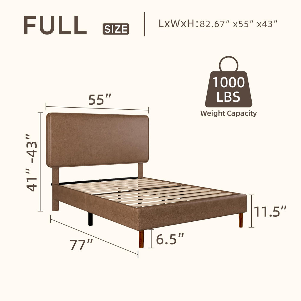Brown Leather Full Size Platform Bed Frame O59376