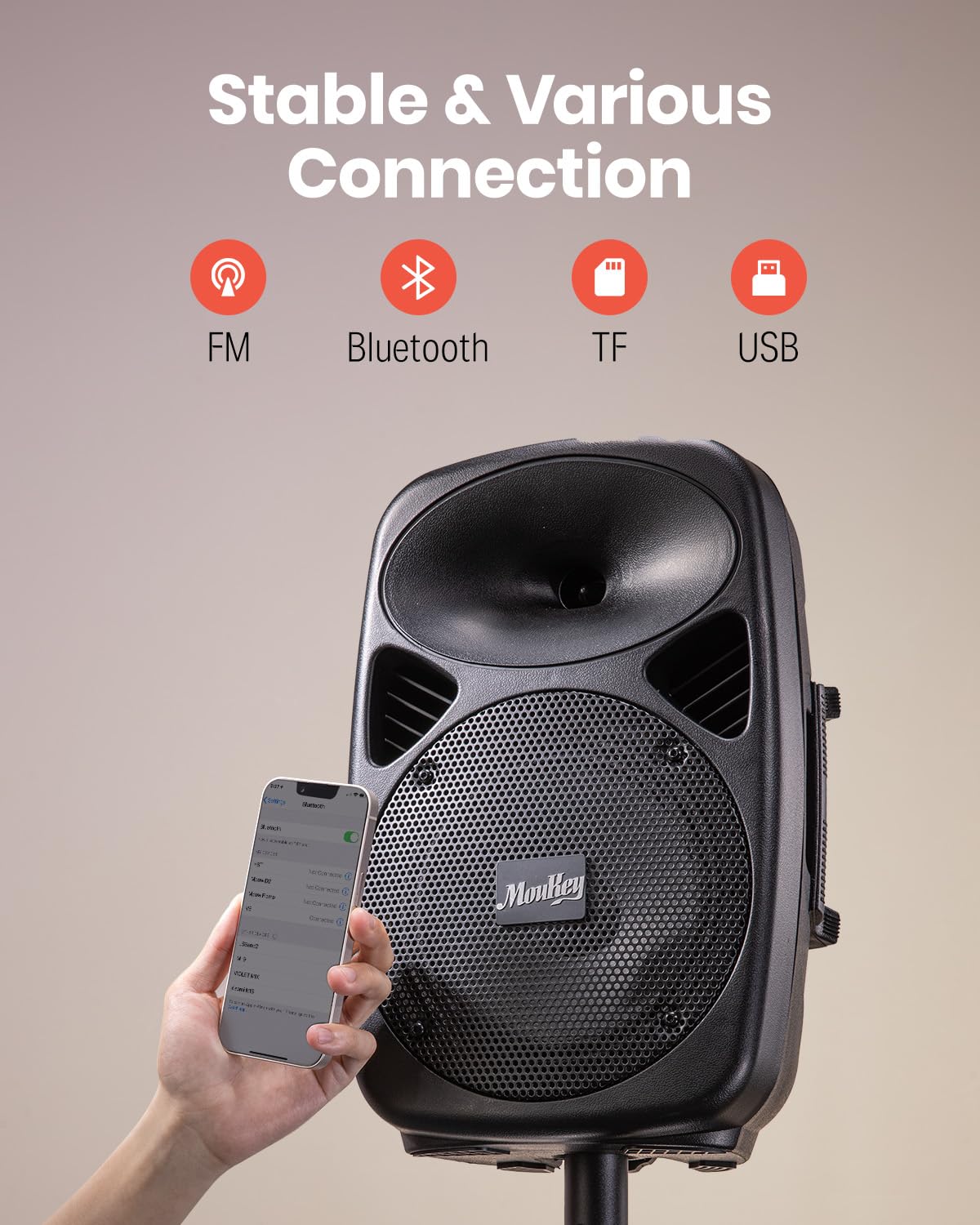 8 Inch Rechargeable Bluetooth PA System with Tripod Stands, Wired Mic D29612
