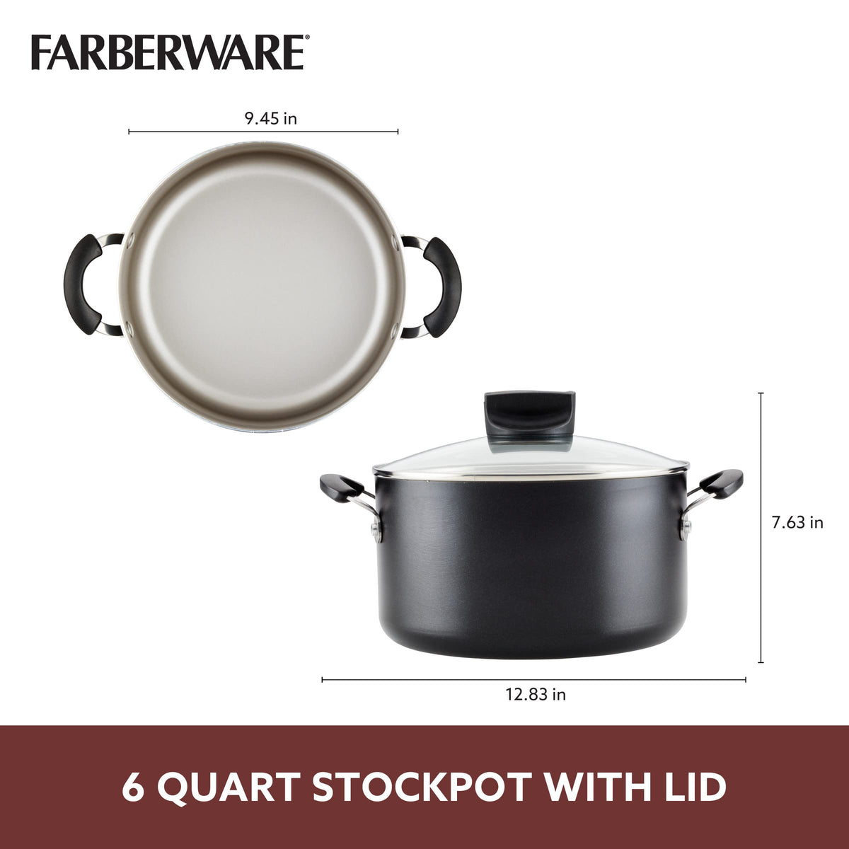 Nonstick Stock Pot with Lid, 6 Quart, Black D33835