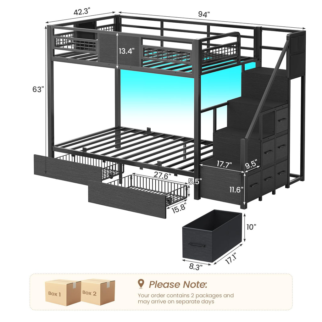 Twin Over Twin Bunk Bed with Stairs and Storage Drawers M151863