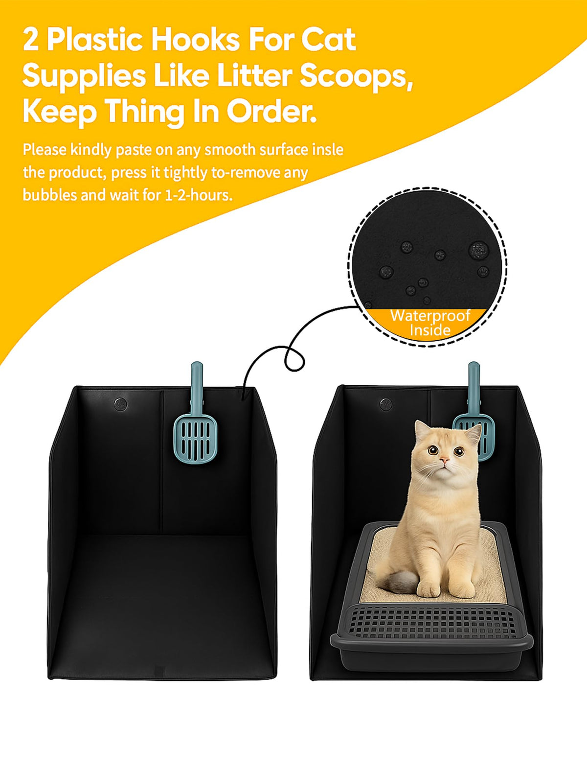 Black Waterproof Cat Litter Box Enclosure with Removable Mat J6021