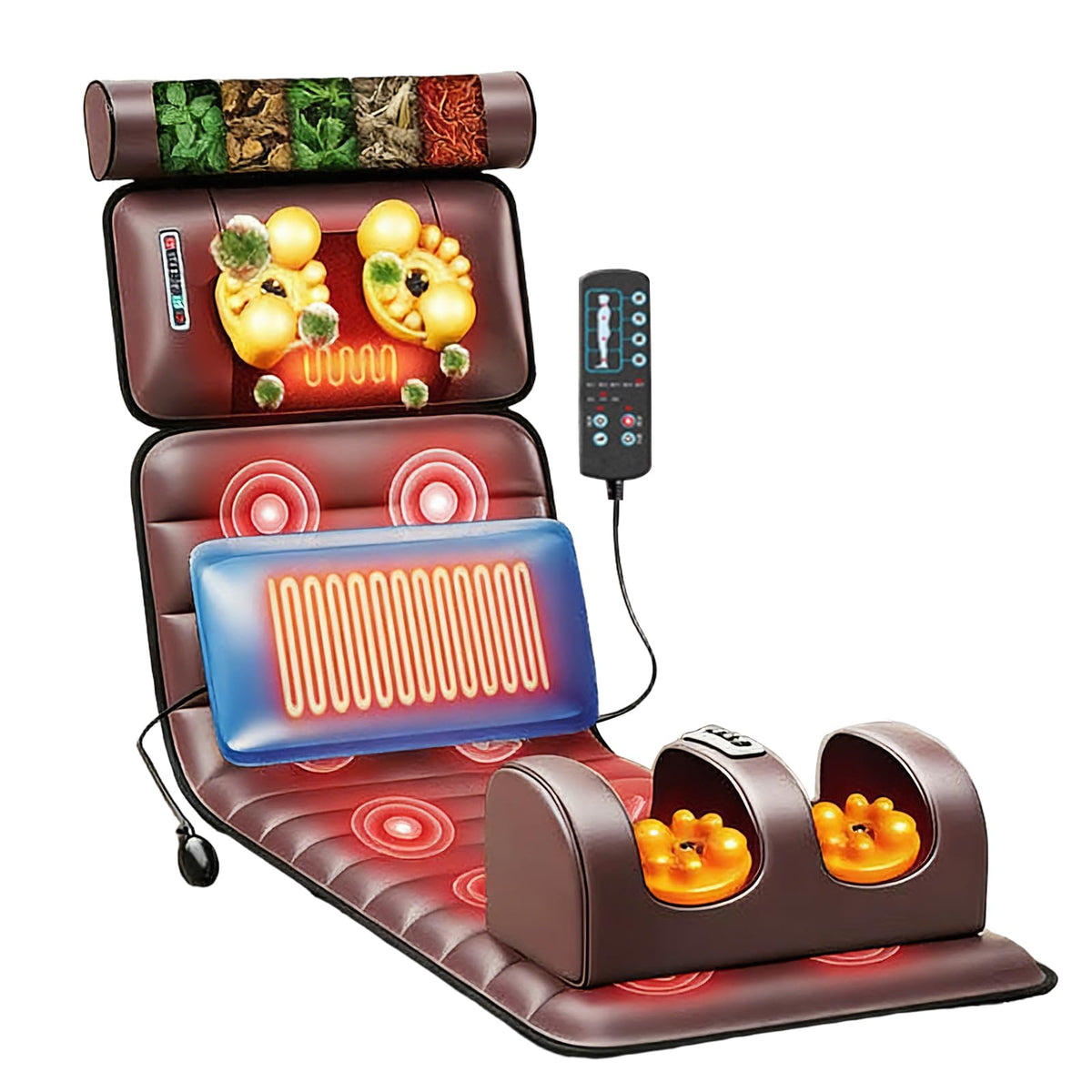 Brown Full Body Heating Massage Mat with Detachable Neck and Leg Massagers Y22230