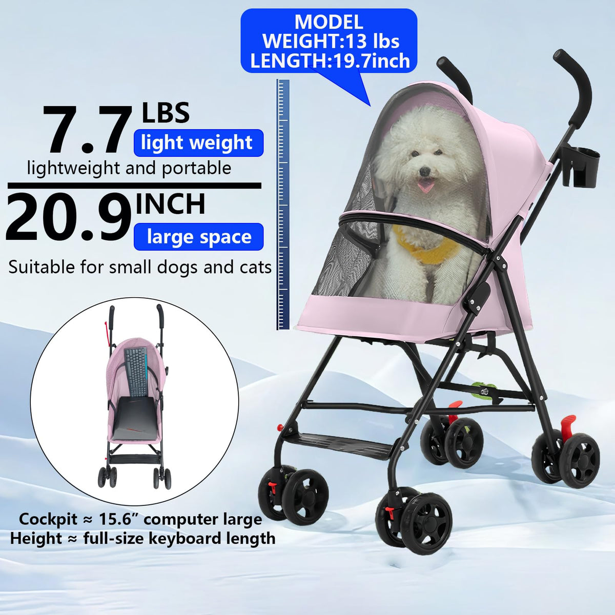 Foldable Lightweight Cat Stroller Pink H348