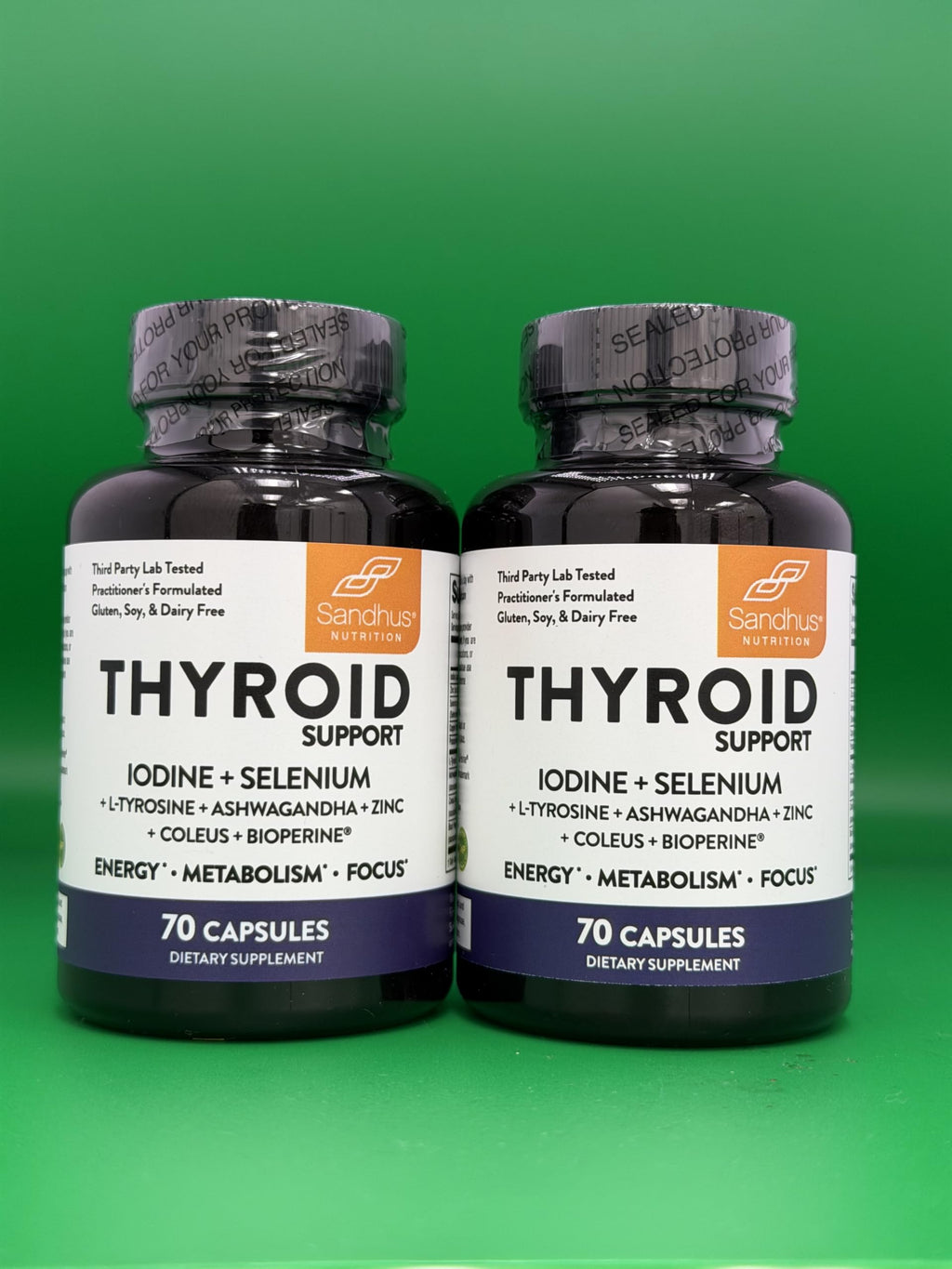 Thyroid Support with Selenium, Zinc, Iodine, L Tyrosine, Ashwagandha, 70 Count (Pack of 2) E4201
