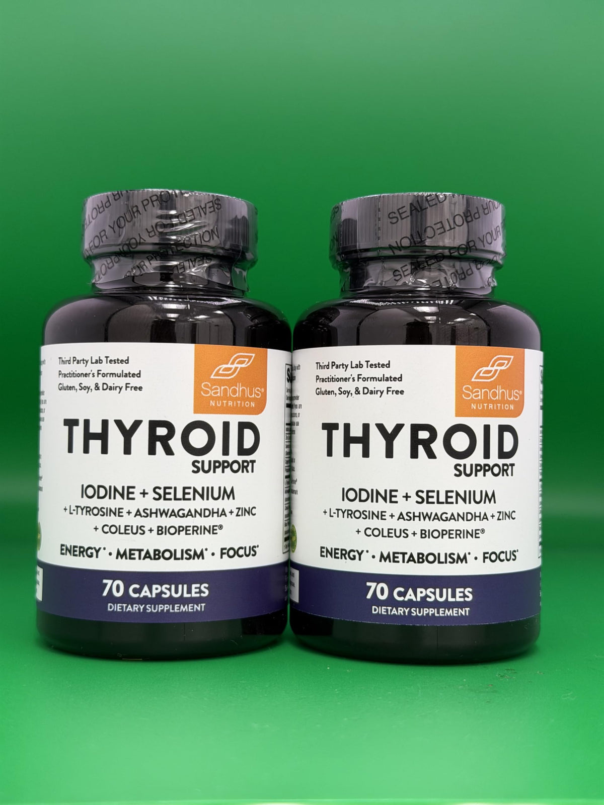 Thyroid Support with Selenium, Zinc, Iodine, L Tyrosine, Ashwagandha, 70 Count (Pack of 2) E4201