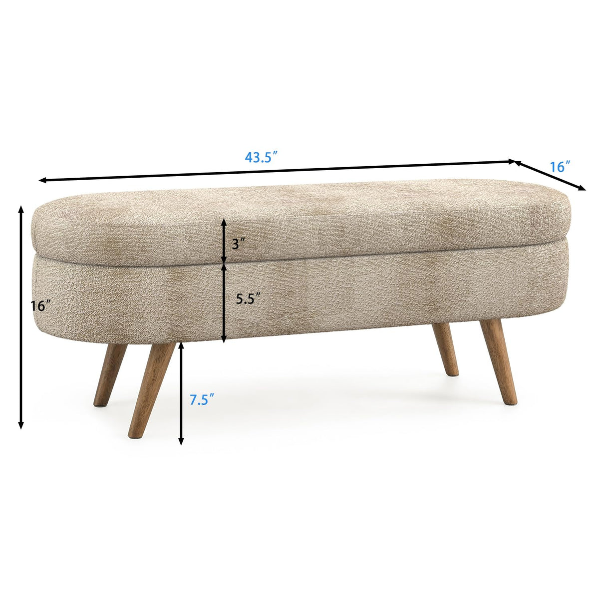 43.5" Oval Upholstered Storage Bench with Rubber Wood Legs W739425