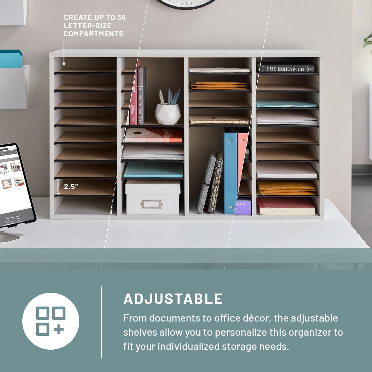 36 Compartments Wood Literature Organizer H2587