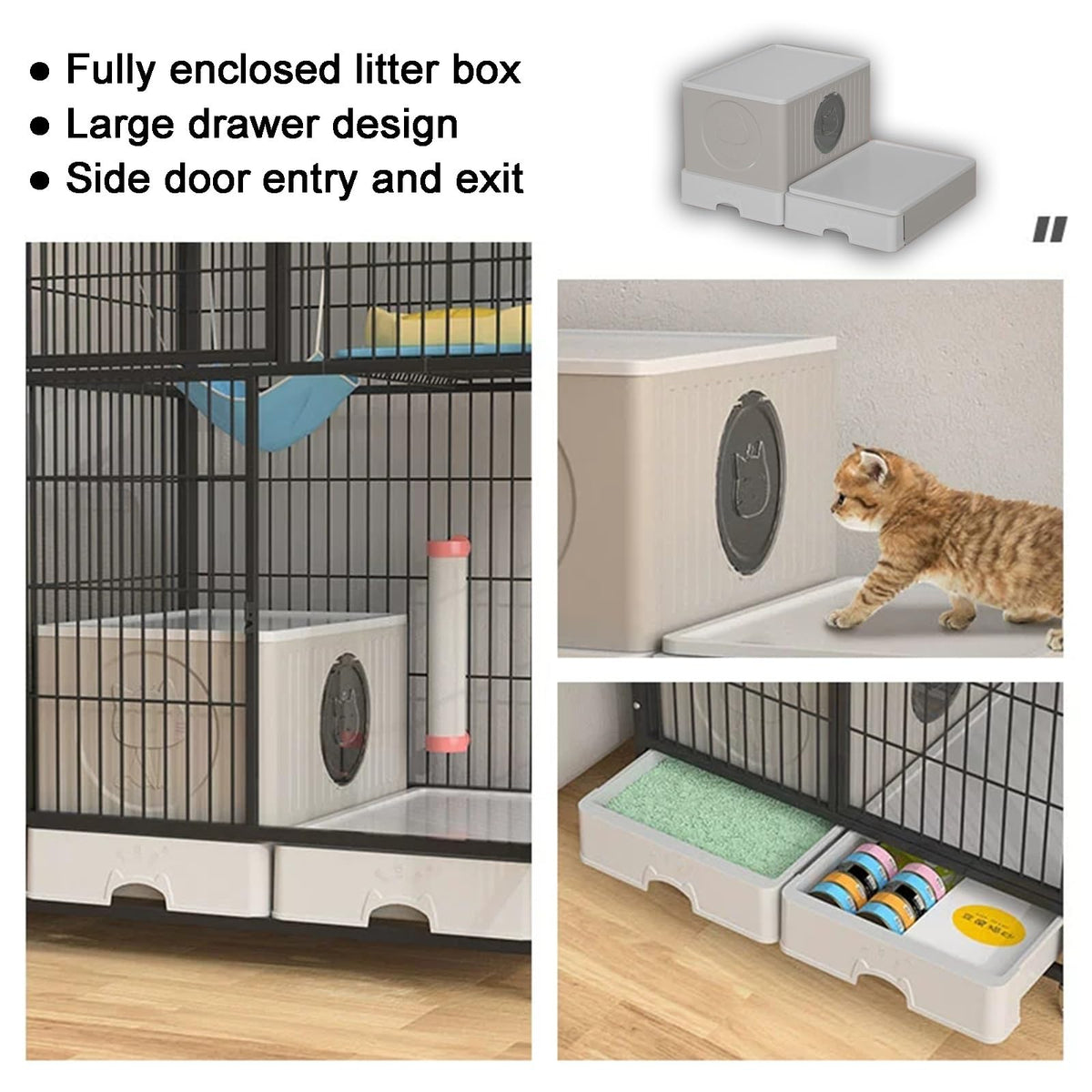 White 4 Tier Cat Cage with Litter Box O804