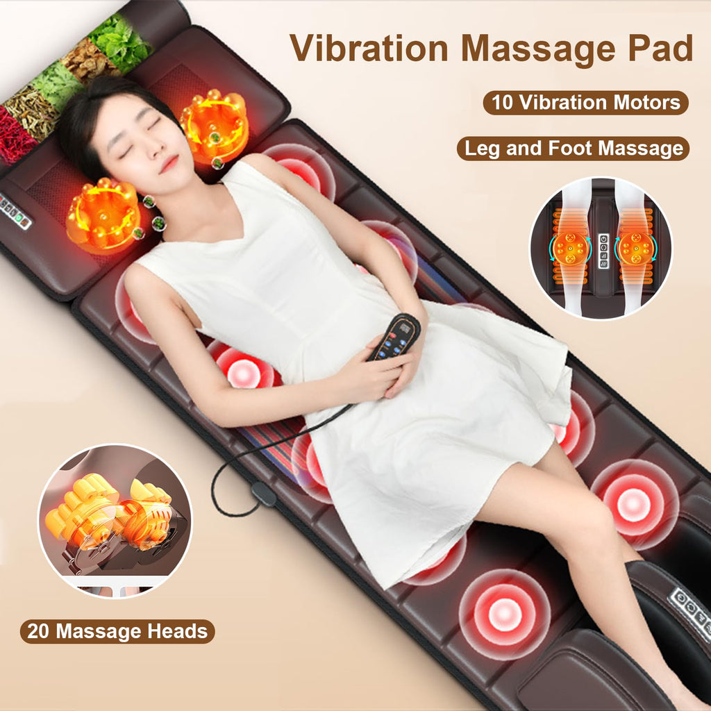 Brown Full Body Heating Massage Mat with Detachable Neck and Leg Massagers Y22230