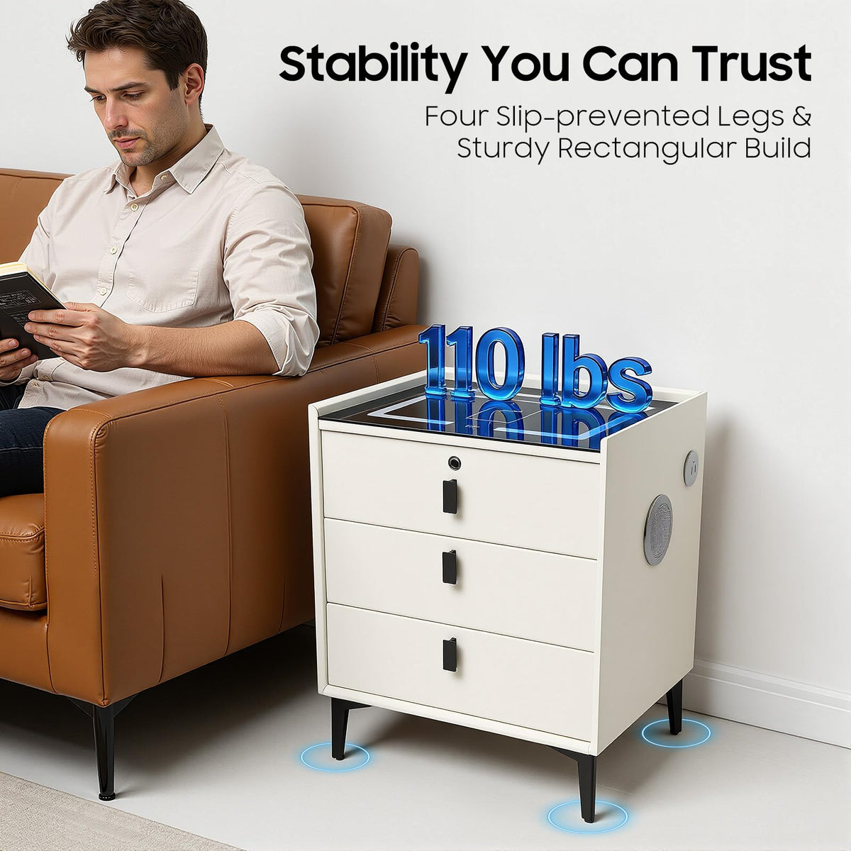 Bedside Table with Wireless Charging and Bluetooth Speaker H58726