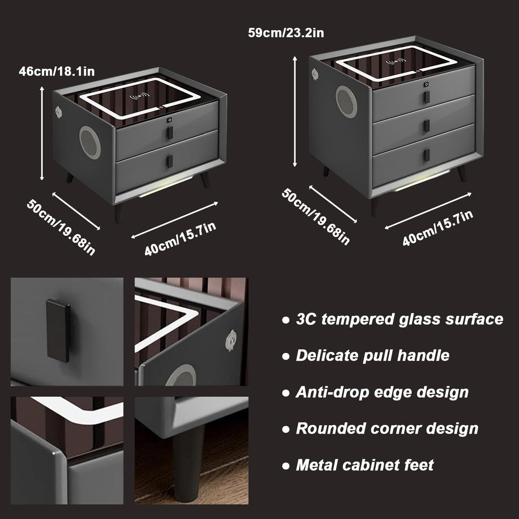 White 3 Drawer LED Nightstand with Wireless Charging T685022