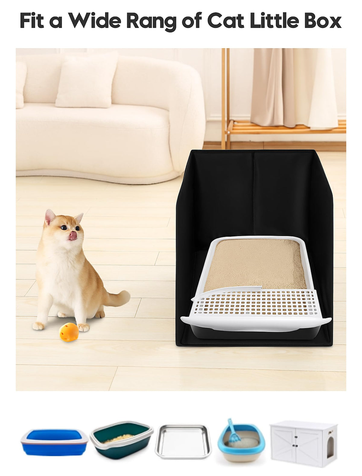 Black Waterproof Cat Litter Box Enclosure with Removable Mat J6021