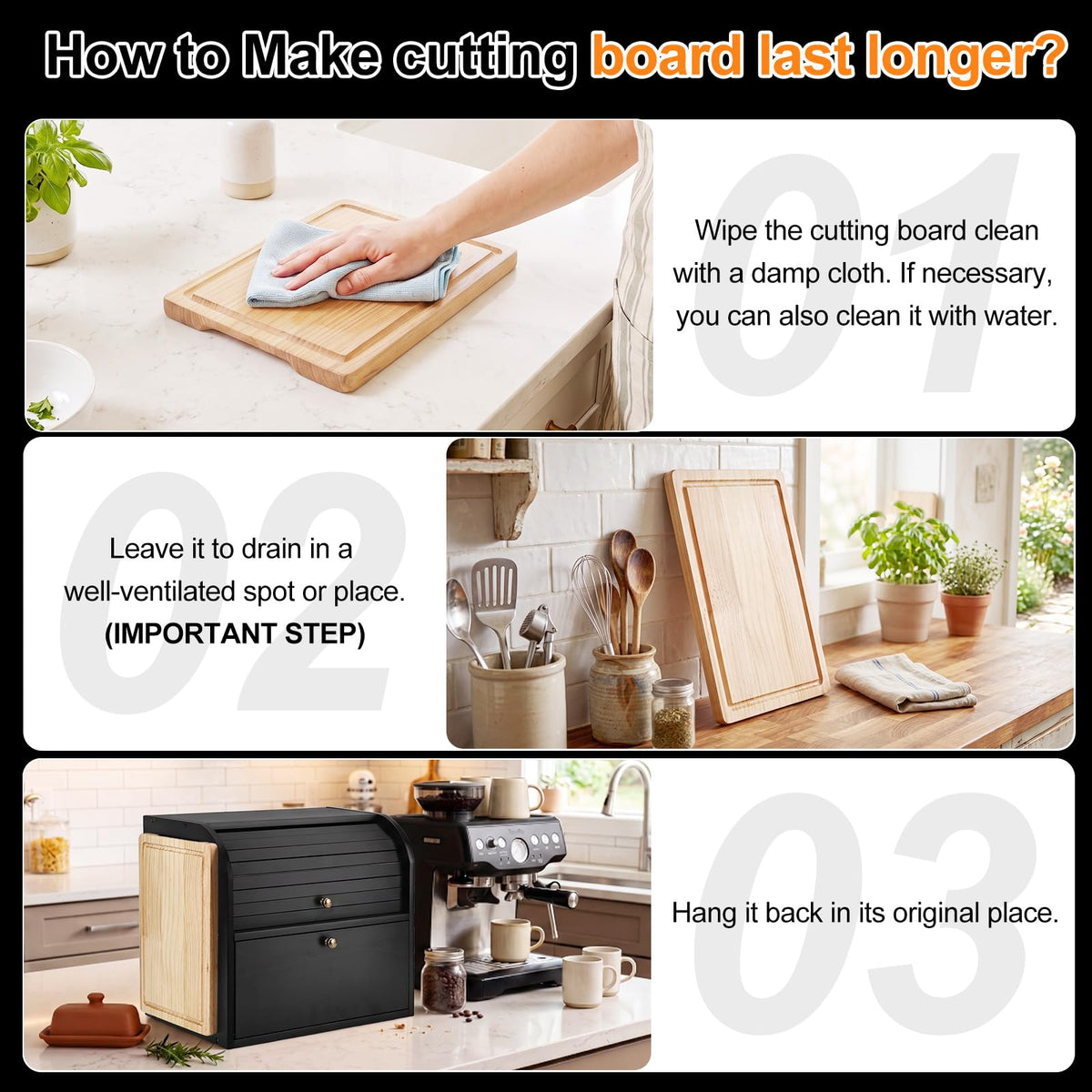 Black Roll Top Bread Box with Cutting Board P90350