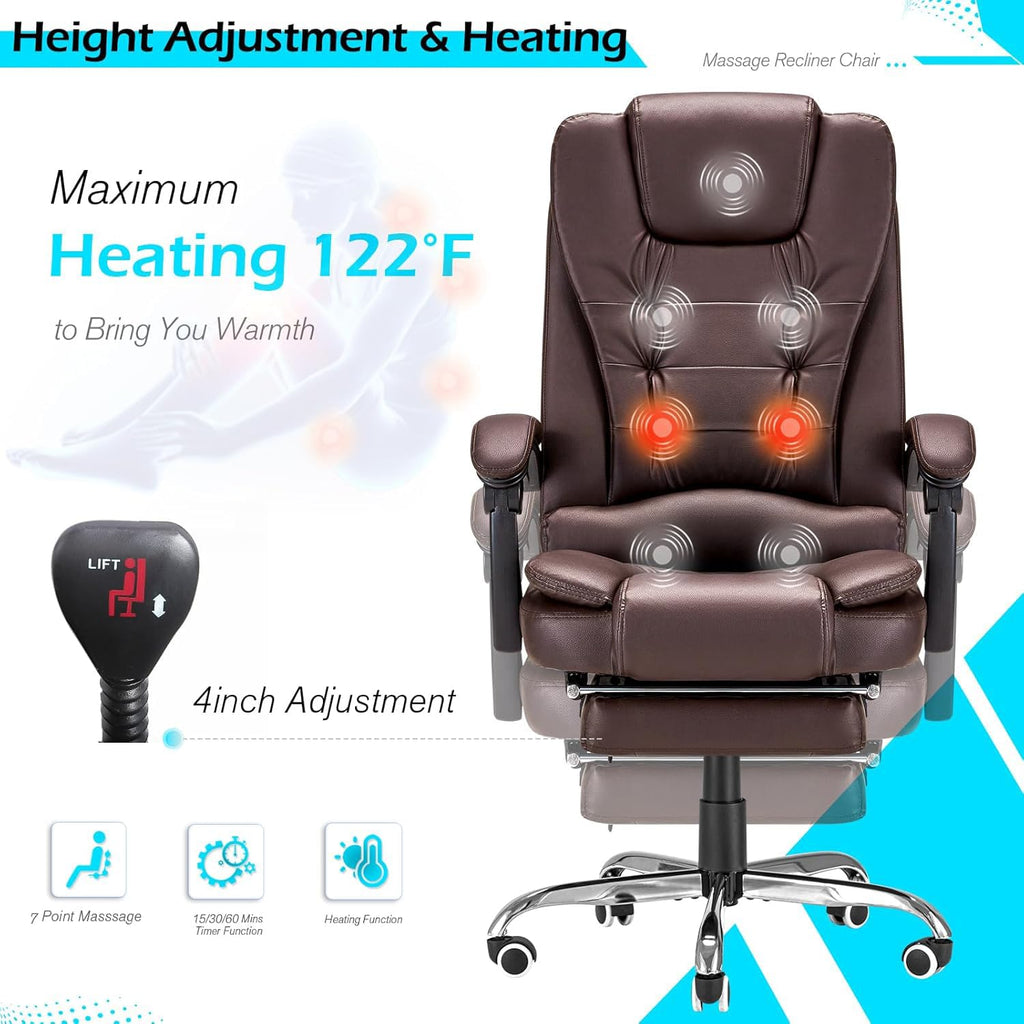 Massage Office Chair with Heat Function & Footrest D5646