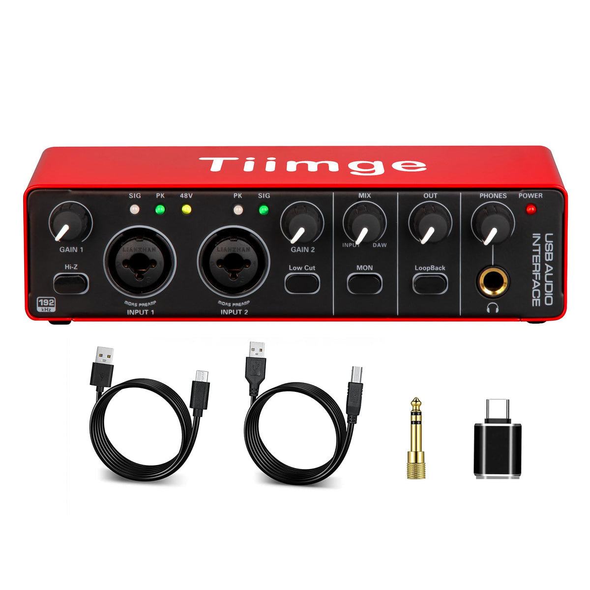 USB Audio Interface with 48V Phantom Power, 24Bit/192kHz, XLR/TRS Inputs F26834