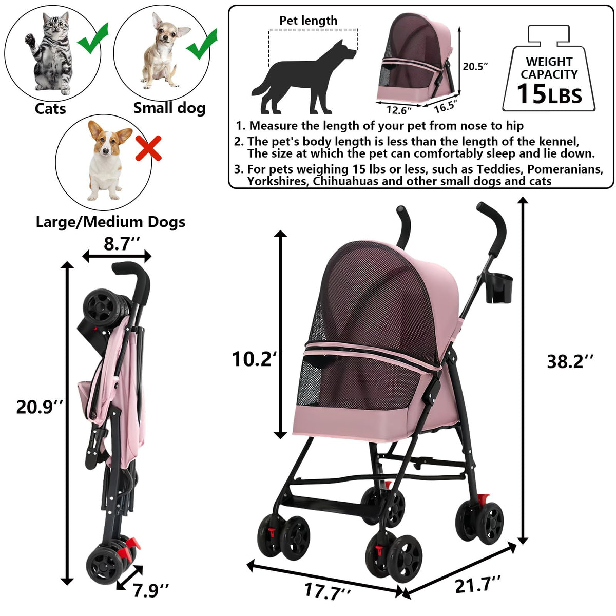 Foldable Lightweight Cat Stroller Pink H348