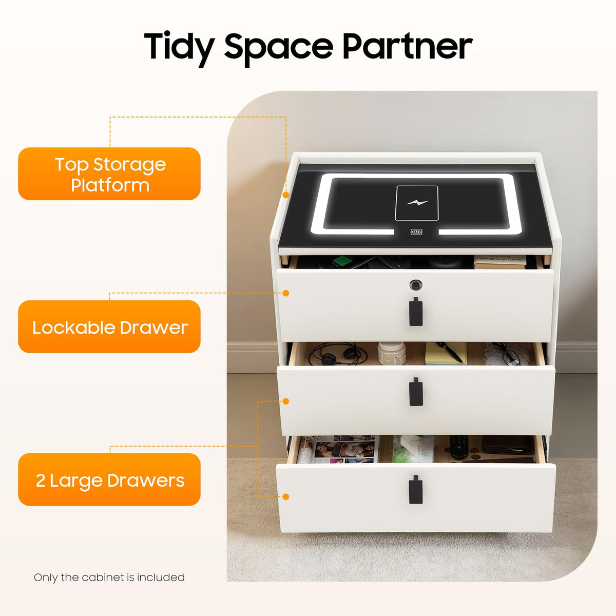Bedside Table with Wireless Charging and Bluetooth Speaker H58726