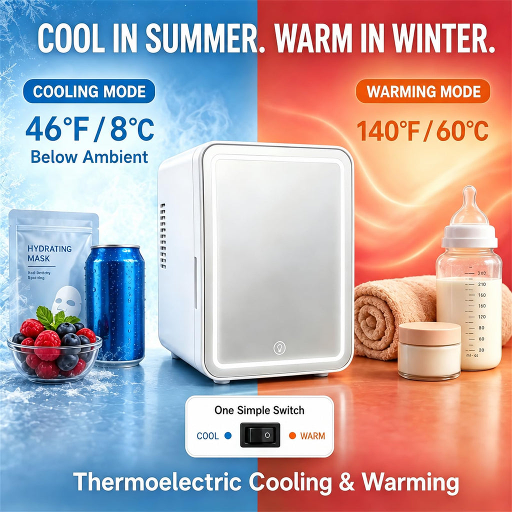 4 Liter Mini Skincare Fridge with Dimmable LED Mirror P4737