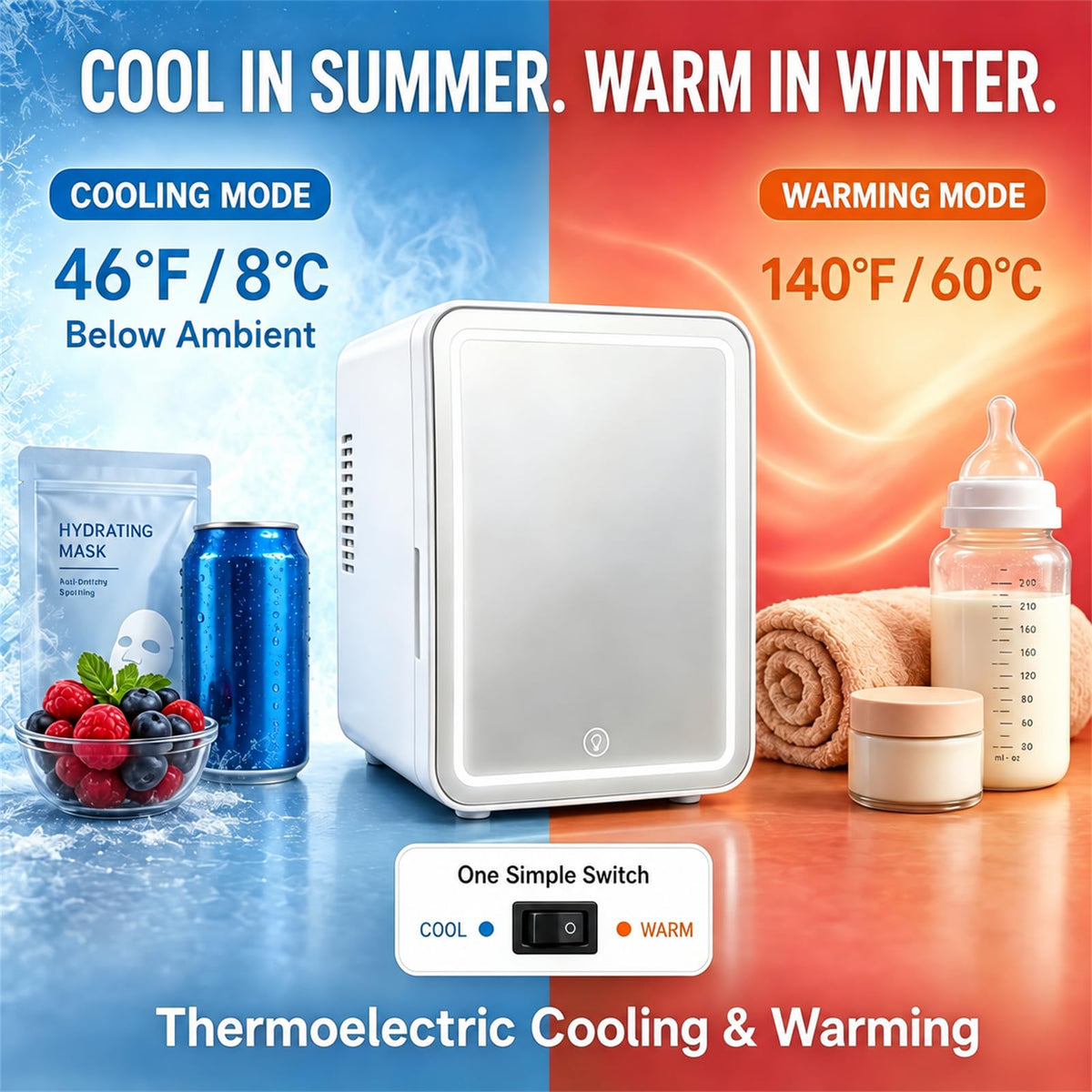 4 Liter Mini Skincare Fridge with Dimmable LED Mirror P4737