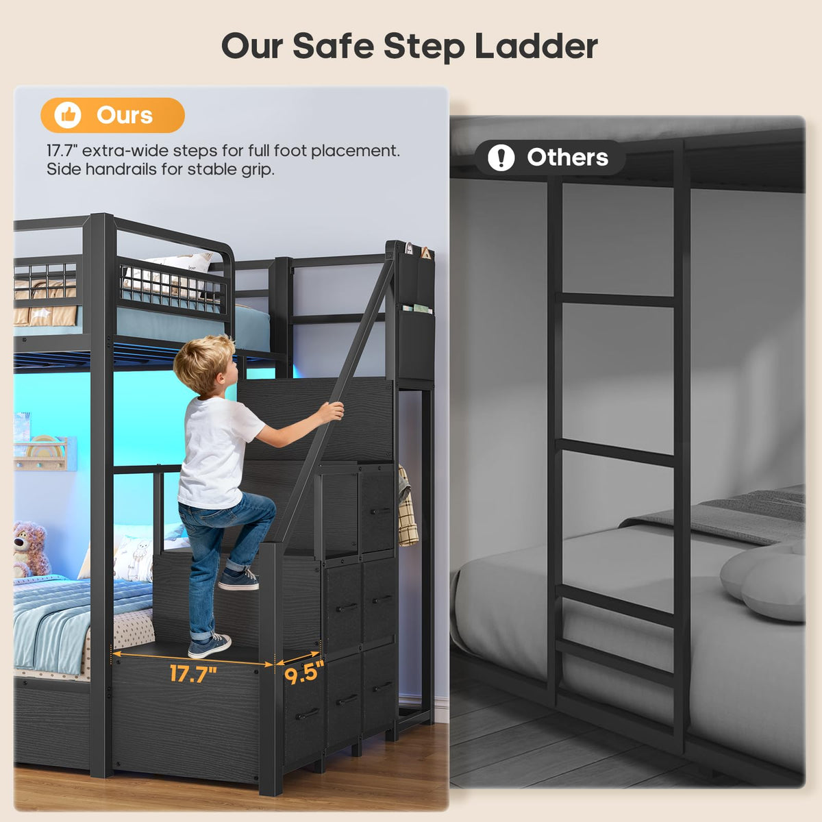 Twin Over Twin Bunk Bed with Stairs and Storage Drawers M151863