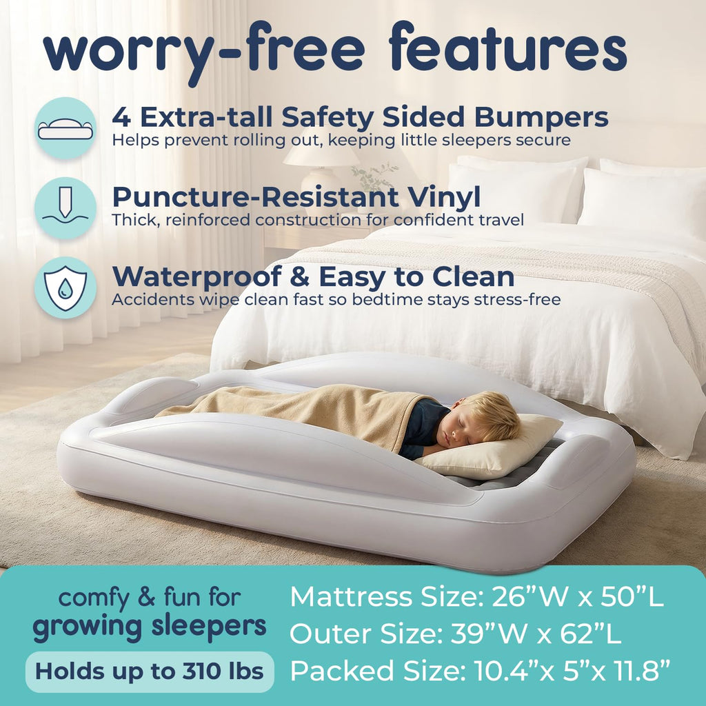 Inflatable Toddler Travel Bed with Safety Bumpers Grey F726