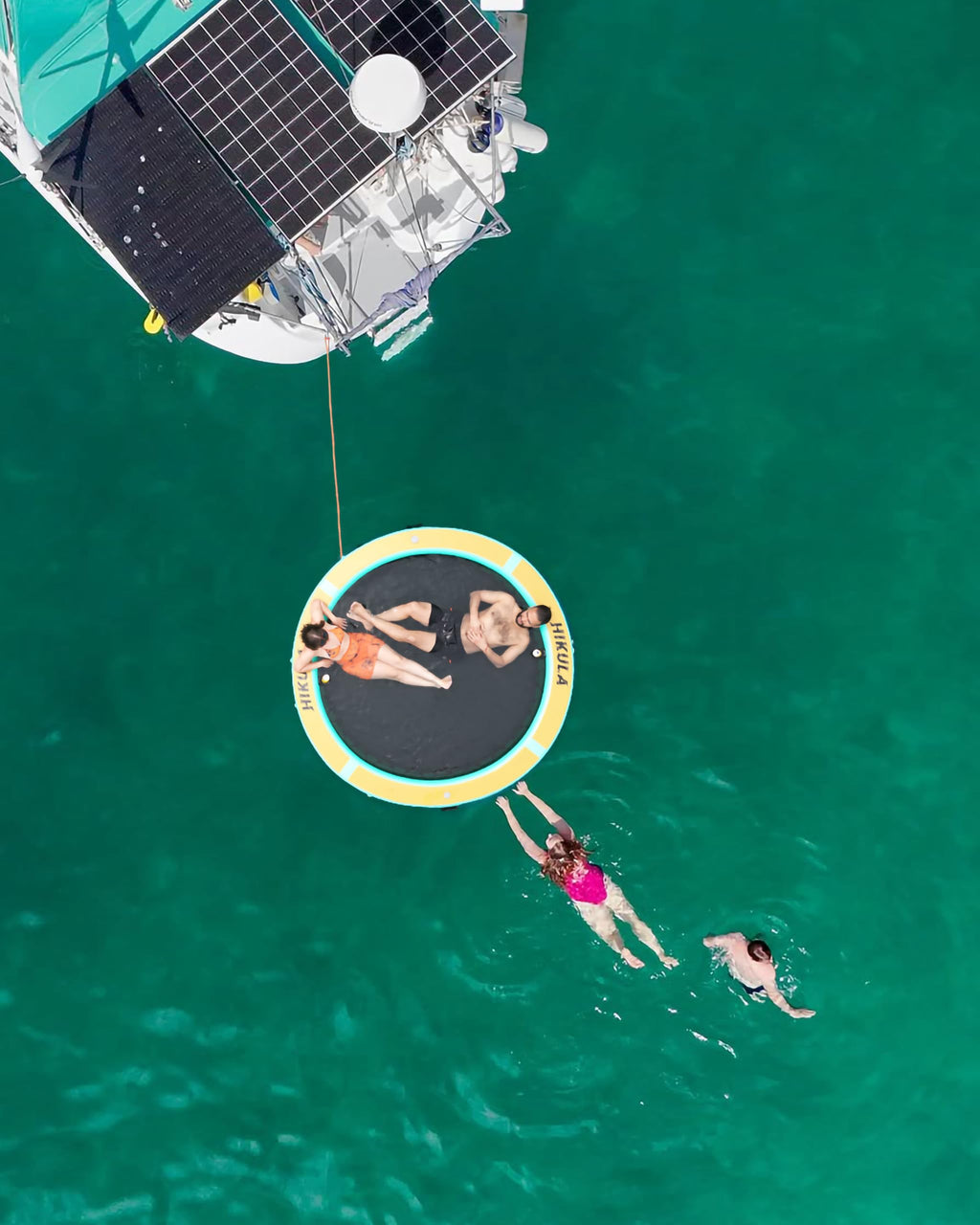 Inflatable Round Floating Ring Water Hammock Dock with Water Ladder and Cup Holder H7297