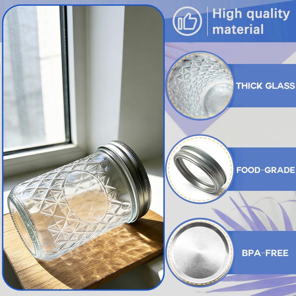 8oz & 16oz 24 Pack Canning Glass Jars with Airtight Lids L4981