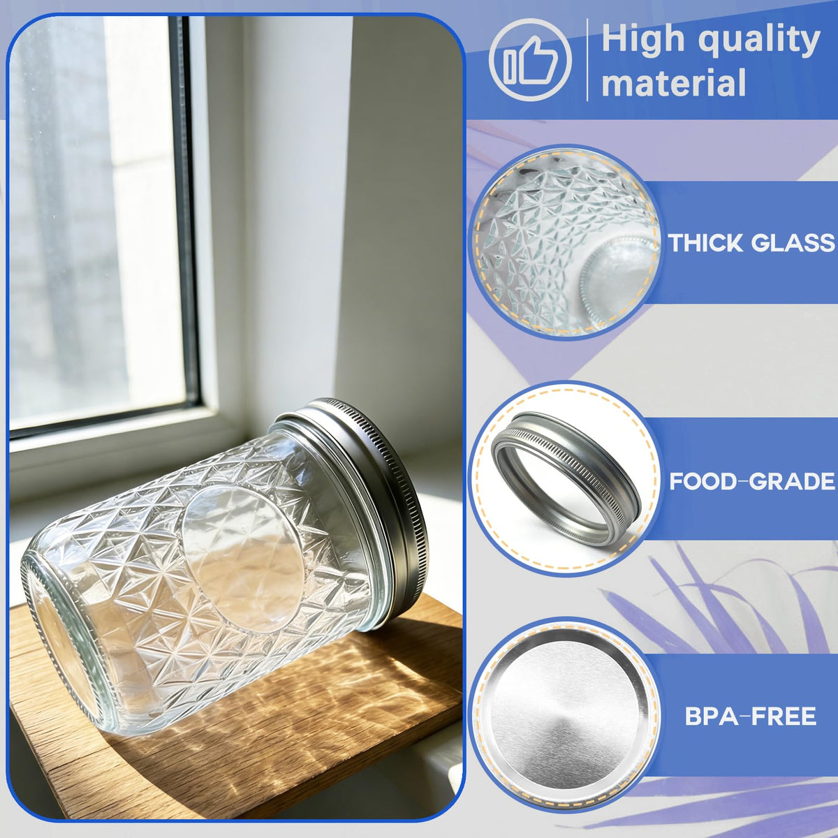 8oz & 16oz 24 Pack Canning Glass Jars with Airtight Lids L4981