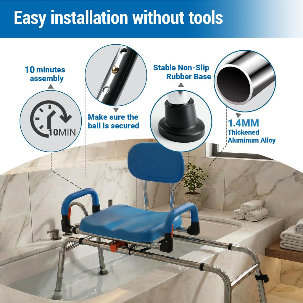 Sliding Shower Chair Tub Transfer Bench with 360° Swivel Seat G298
