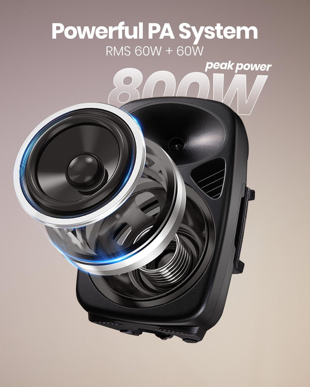 8 Inch Rechargeable Bluetooth PA System with Tripod Stands, Wired Mic D29612